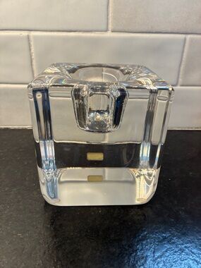 Vintage Kosta Boda Swedish Crystal Square Candle Holder 4.25” Signed Number NIB